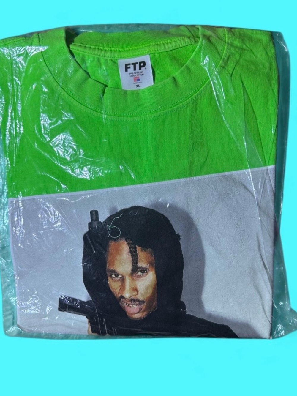 FTP Neon Green and White Photo-Print Crewneck Tee